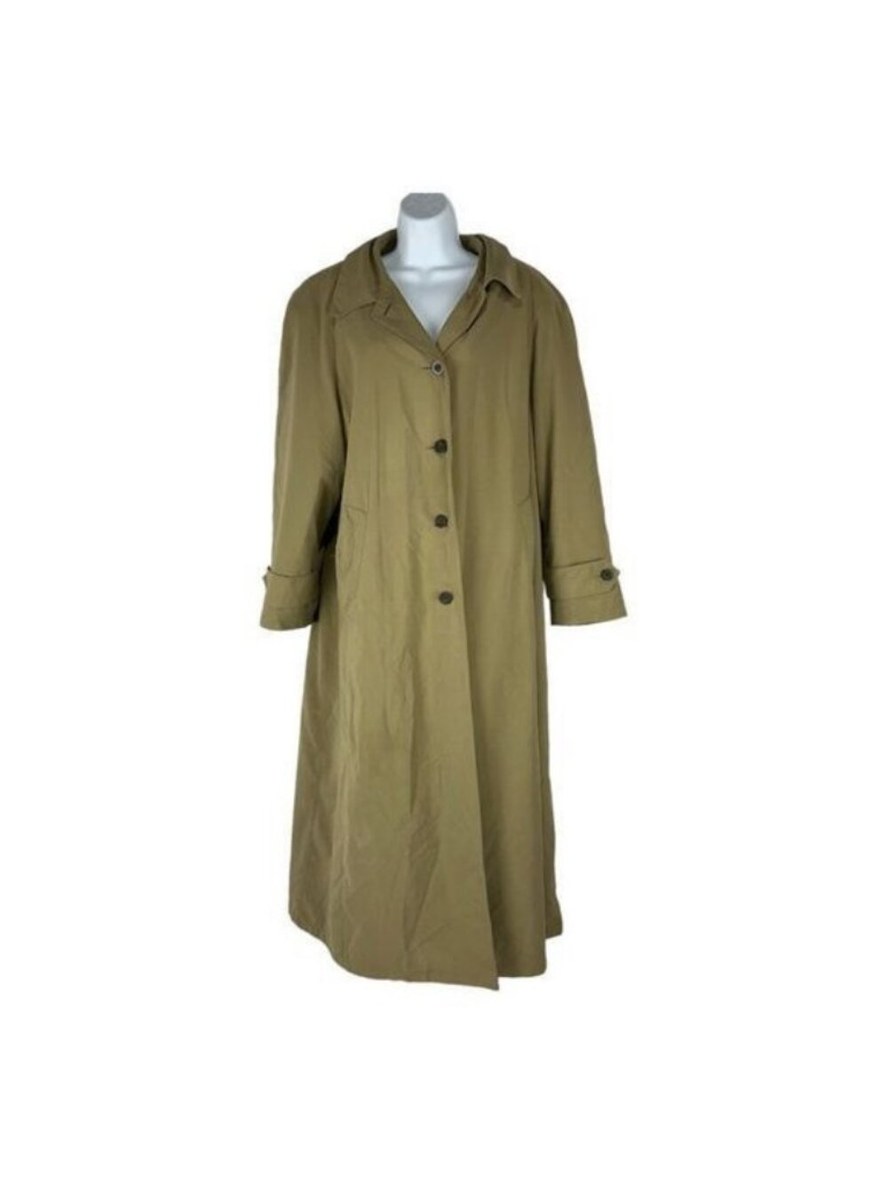 Bill Blass Womens Long Trench Coat Button Front Khaki Wool Blend Water-Resistant
